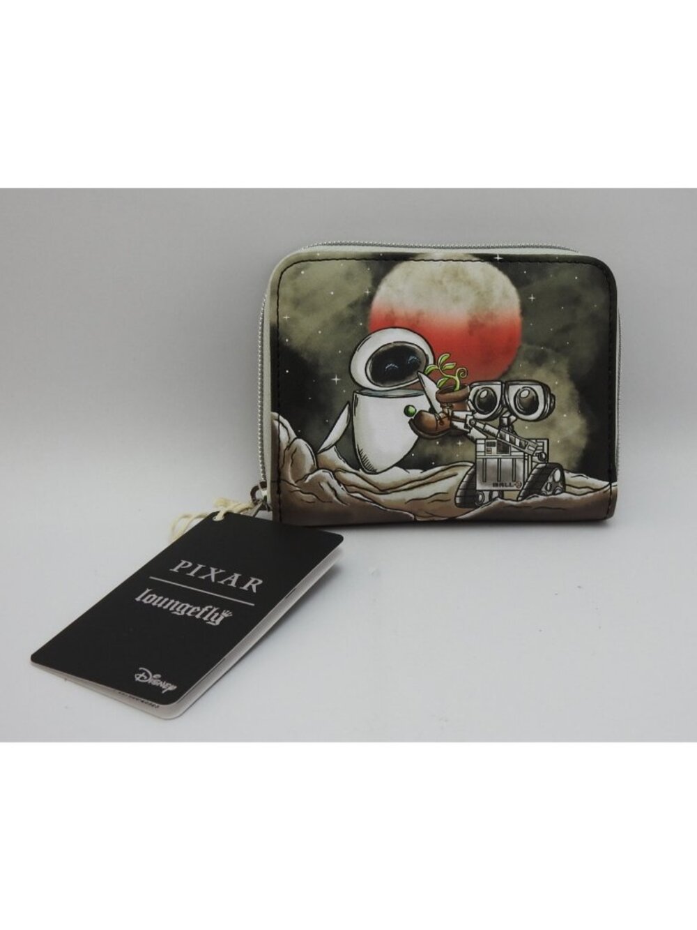 Loungefly Disney Pixar WALL E Eve Plant Zip Around Wallet NWT 5"x4" Gray Black